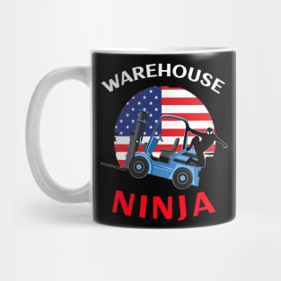 Forklift Ninja, Warehouse Ninja WBR American Flag Forklift Shirt Mug